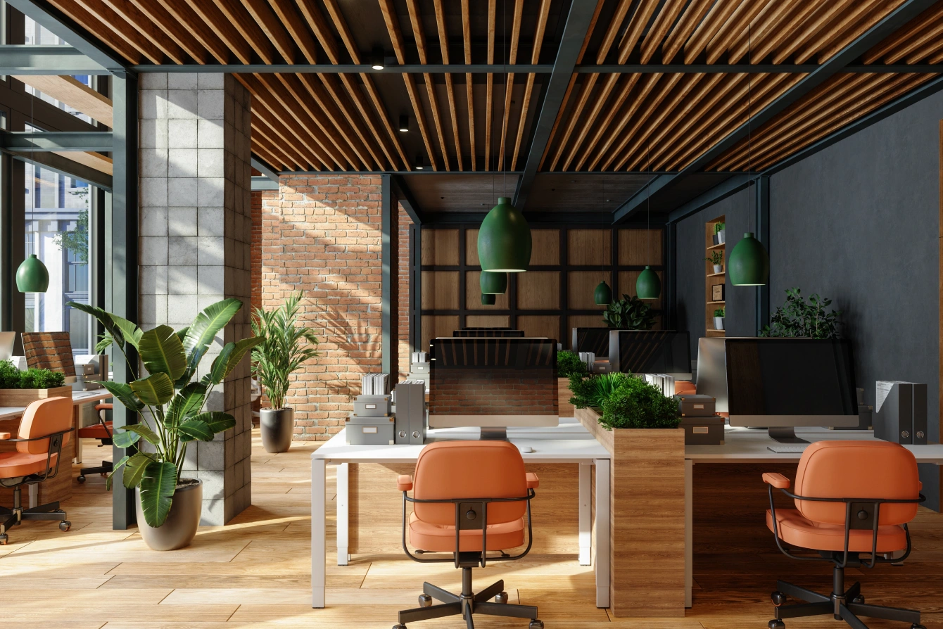 Flexible office environment at Veridea in Apex NC featuring wood accents and natural light