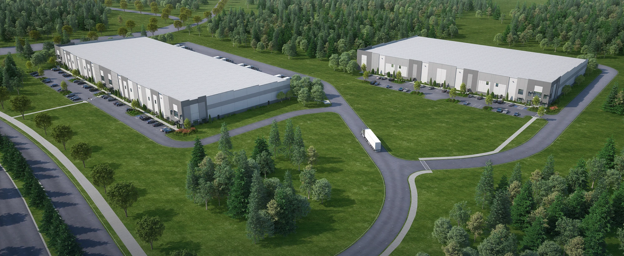 Large scale distribution and logistics facilities surrounded by green space in Wake County