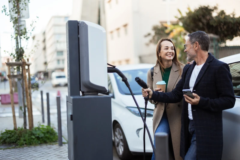 Sustainable living in Veridea community with electric car charging station