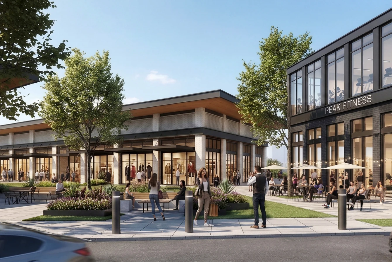 Walkable commercial district at Veridea master planned community in Wake County