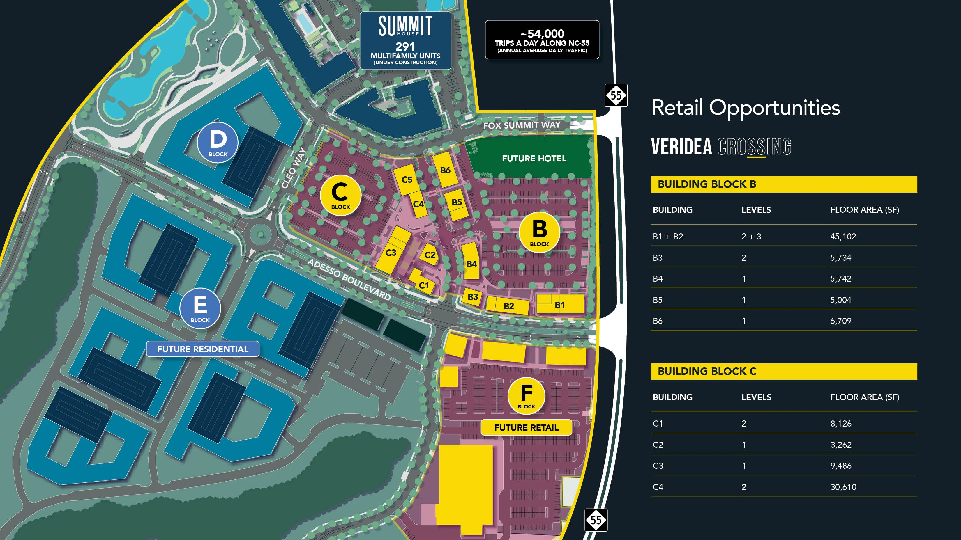 Veridea master plan highlighting retail dining fitness and office space
