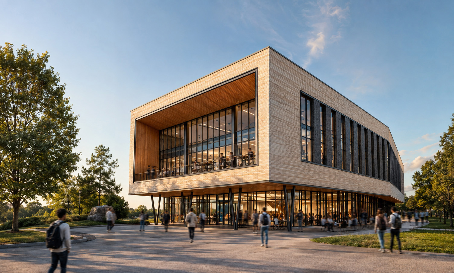 Wake Technical Community College's future Apex, NC Conlon Campus featuring midern architecturea nd natural surroundings.